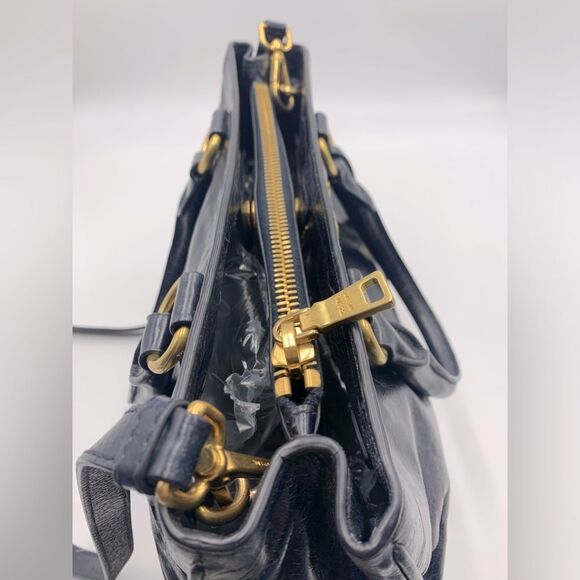 Prada Navy Blue Vitello Shine Medium 2way Shopping Tote Bag Preloved Purse - Picture 6 of 16